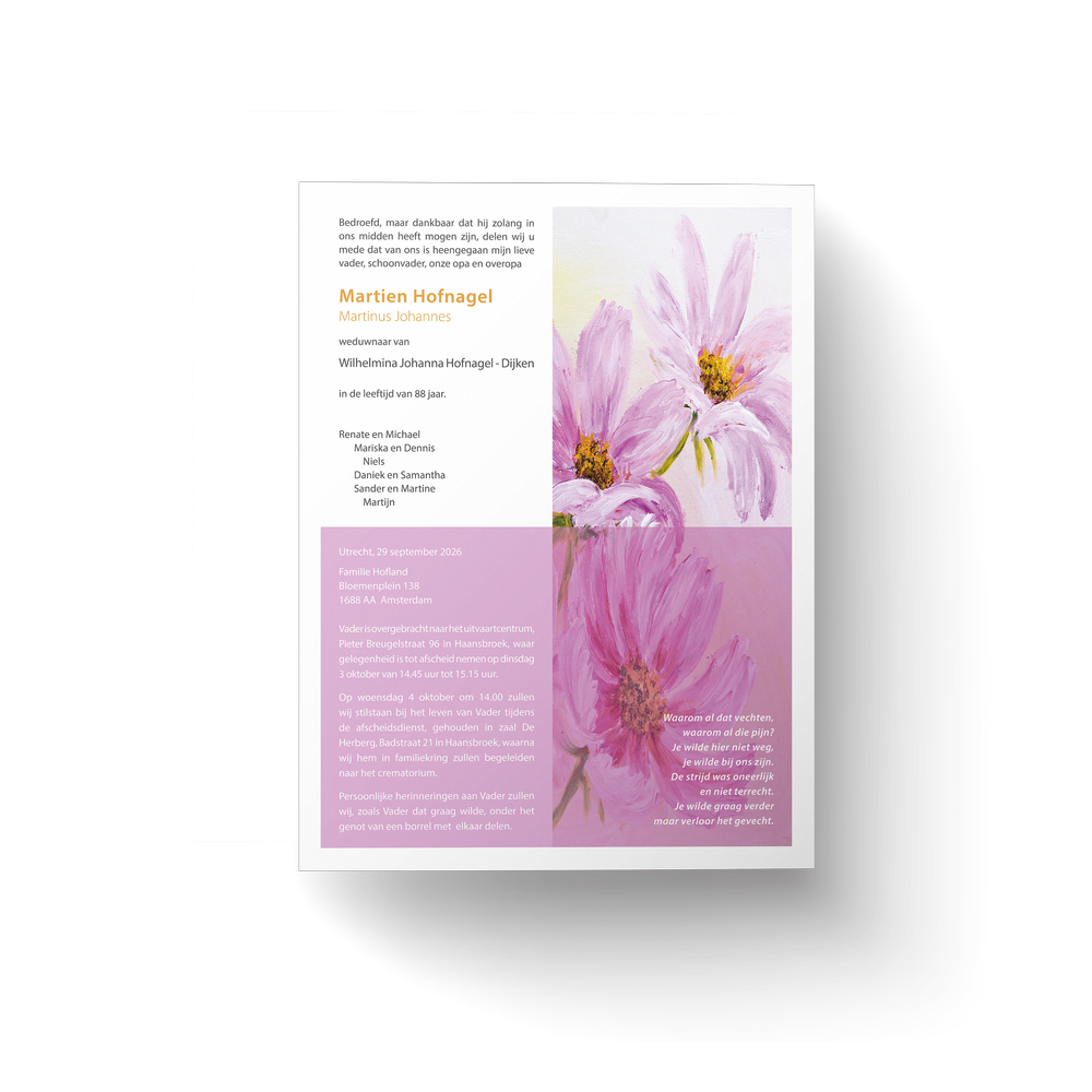 Rouwkaart - Bloemschildering - Afbeelding 1