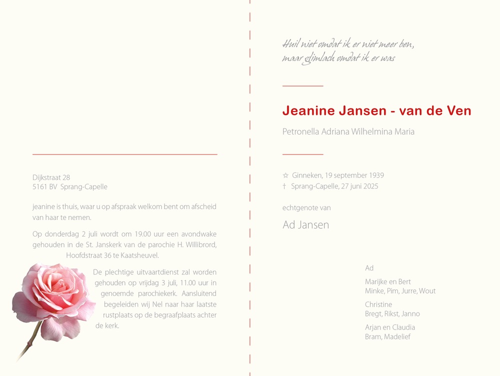 Rouwkaart - Roze rozen - Afbeelding 3