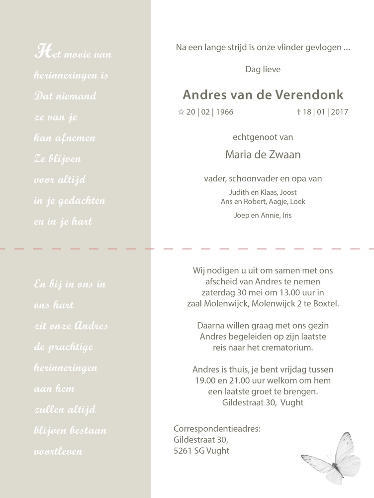 Rouwkaart - Vlinder illustratie - Afbeelding 2